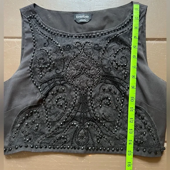 Vintage BEBE heavily beaded lace black skirt size 4 and top size 8 two piece set
